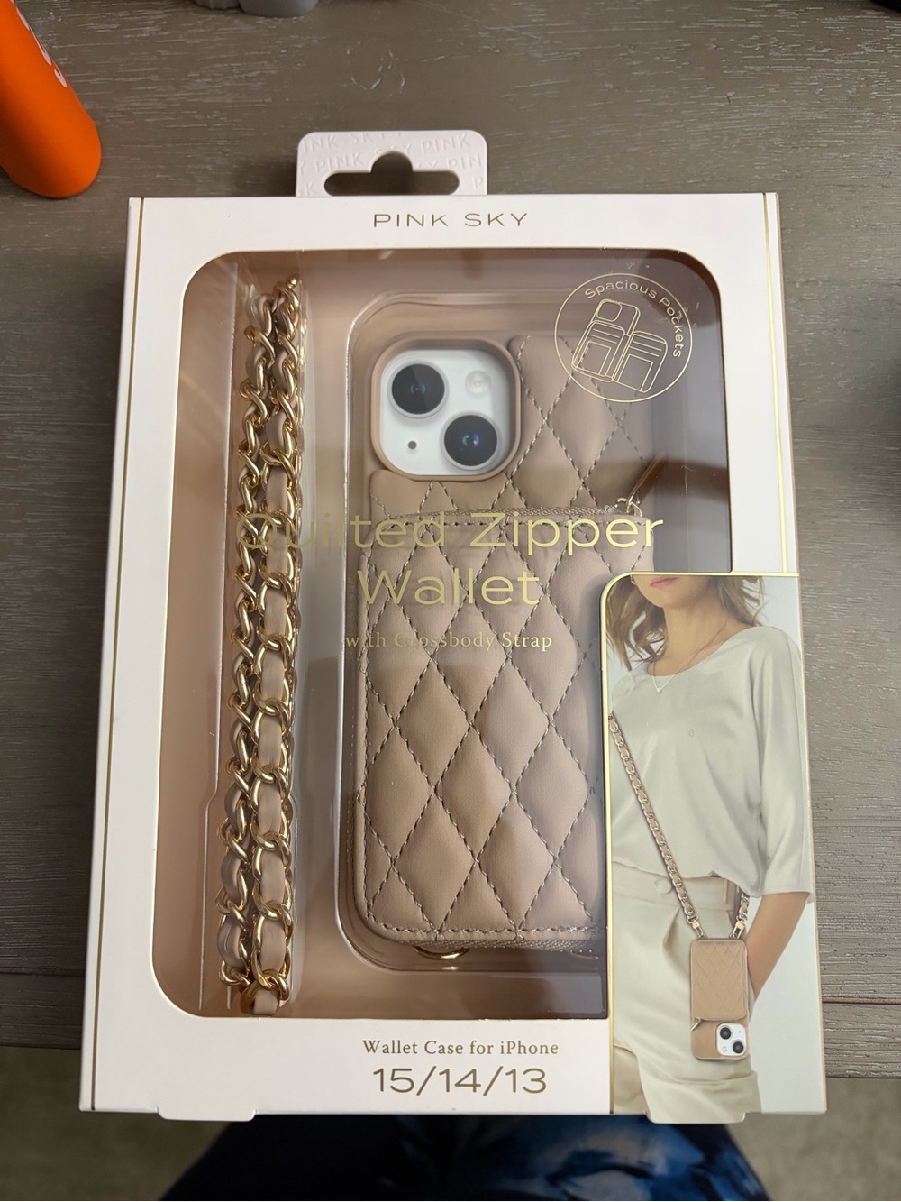Quilted Zipped Wallet Phone Case with Gold Chain Strap - IPhone 15/14/13 NWT